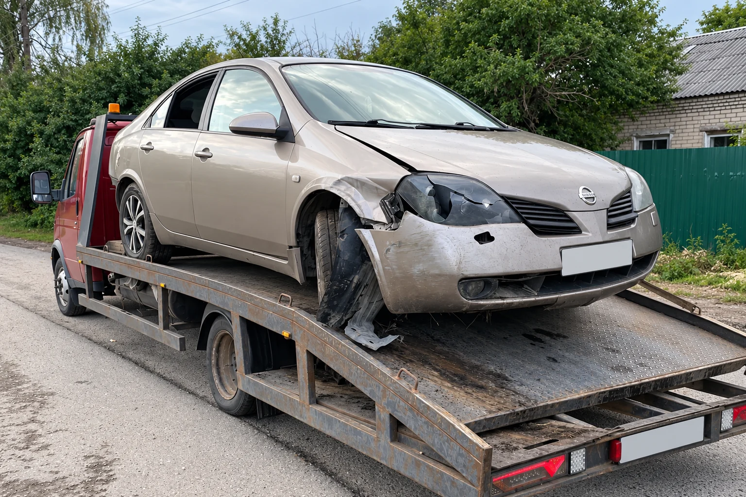 Nissan с повреждённым колесом